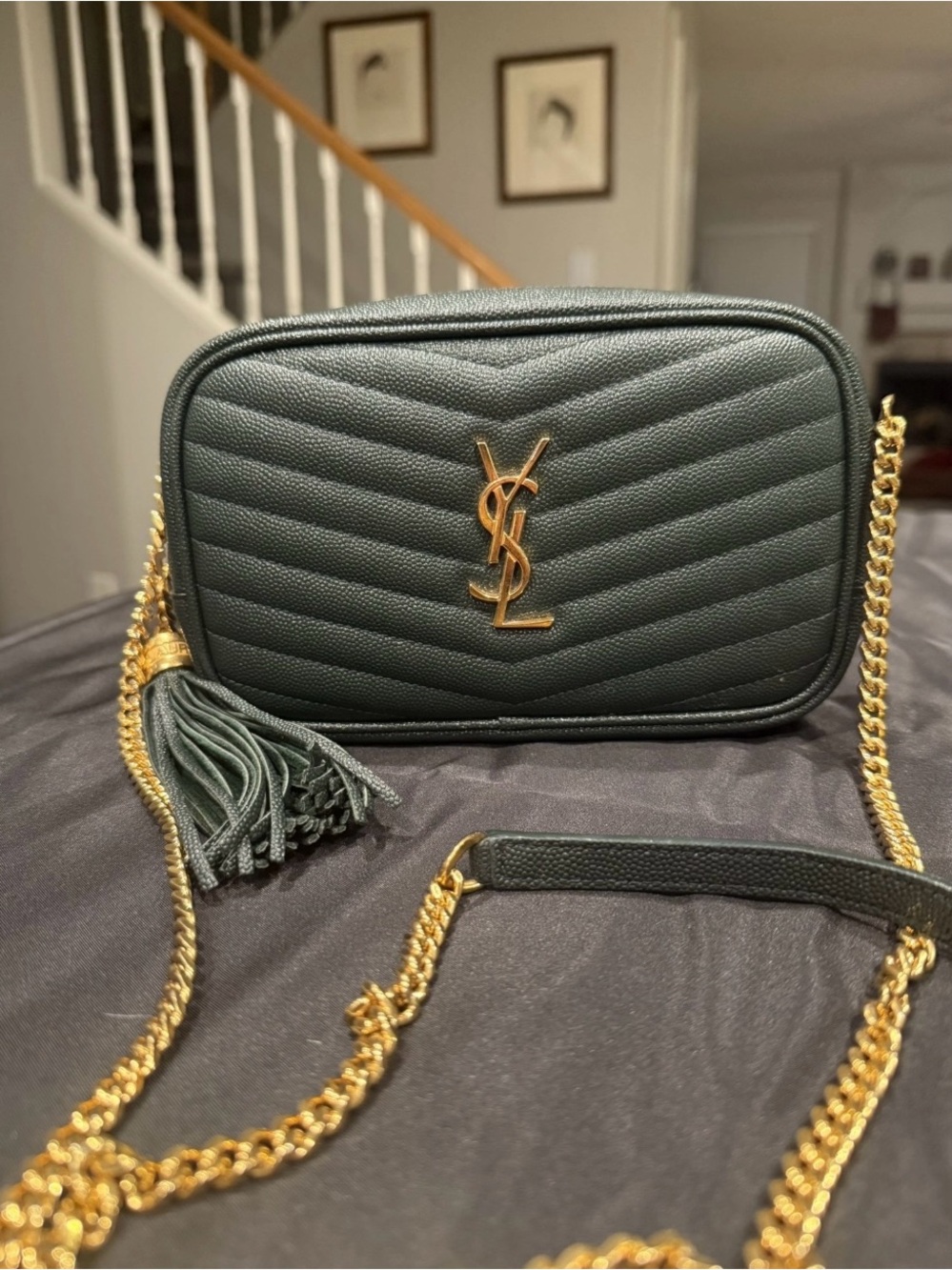 Saint Laurent Dark Olive Quilted Camera Crossbody with Gold Hardware - Picture 2 of 15